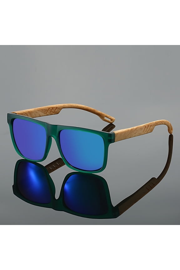 Style Square Lenses, Polycarbonate Lense and Frameworks, Full Frames, Wood Grain Arms, Fashionable Green Glasses, Suitable for Men and Women, Suitable for Outdo or cycling and rock climbing gsses