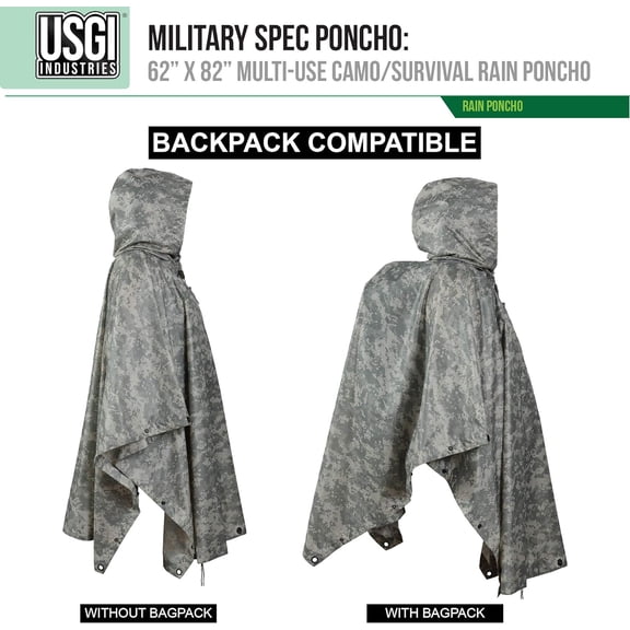 Style  Stop Camouflage Rain Poncho for Camping Hiking Survival