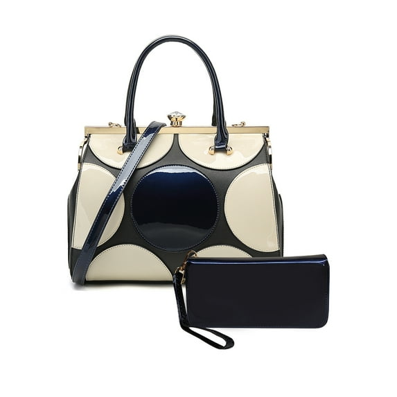 Style Strategy patent leather 2in1 purses for women handbag with kiss lock Satchel pattern Shoulder crossbody bags for women