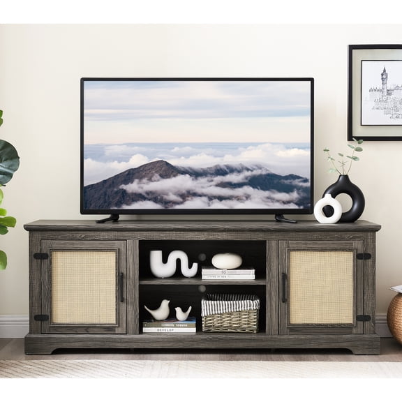 Style Tv Stand With , 2 Storage Shelves, 70" Fit, Gray, 65"w X 15.61"d 24.53"h Entertainment Center Console Cabinets & Fits Tvs,