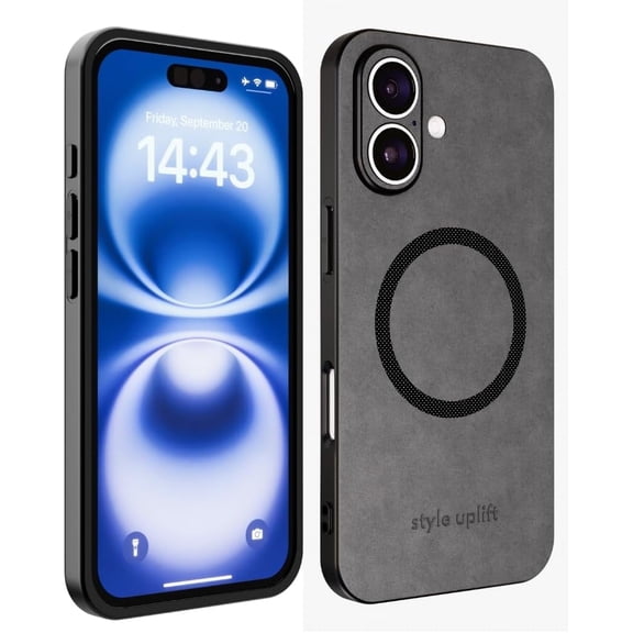 Style Uplift Magnetic Suede Case for iPhone 16 Plus [Enhanced Camera Protection] [Magsafe Compatible] - Slim Shockproof Phone Cover 6.7-Inch - Premium Dark Grey Suede Design for Stylish Protection