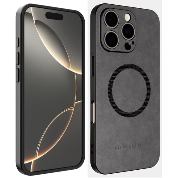 Style Uplift Magnetic Suede Case for iPhone 16 Pro [Enhanced Camera Protection] [Magsafe Compatible] - Slim Shockproof Phone Cover 6.3-Inch - Premium Dark Grey Suede Design for Stylish Protection