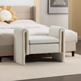 thumbnail image 1 of Style Vanity Stool for Makeup Room, Velvet Upholstered Rectangle Foot Stool with Metal Decor, Vanity Bench with Straight Armrest for Dressing Room (White Velvet, 33.5" W), 1 of 13
