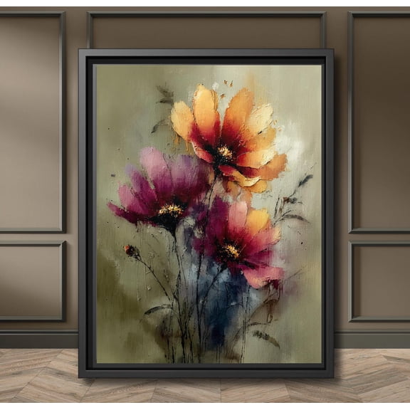 Style Wildflower Art Poster Dark And Moody Floral Wall Decor, Abstract Cottagecore Botanical Poster, Orange & Plum Bloom Artwork, Unframed Poster Size 8x12