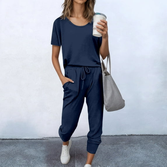 Your Style With Our Women's Trousers Suit For Daily Wear Short Sleeve Set For Summer Perfectly Paired With Sandals Easy Care Options Available Pant Women Jumpsuits And Rompers Elegant Suit Trousers