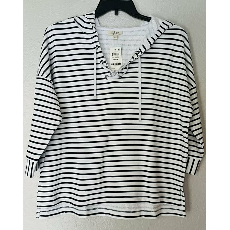 Style and Co Striped Lace-up Hoodie: XL/Navy - Walmart.com