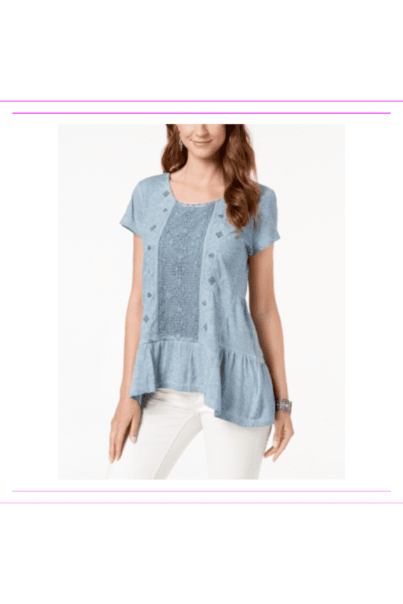 Style and Co Women's Hits At Hip Gentle Tiers At The Back Top Shirt XL/Blue Fog