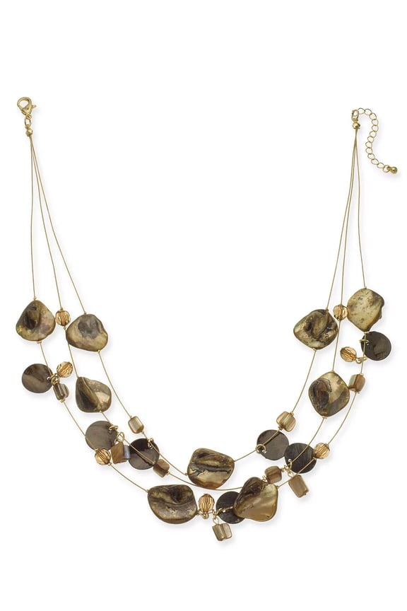 Style & co Necklace Brown Shell 3-Row Illusion Gold-tone Wire 18 inch +2"