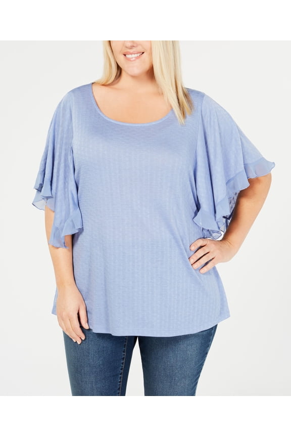 Style & Co Plus Size Flutter Sleeve Top Danish Blue 0X
