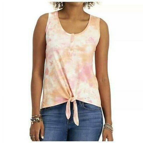 Style&co. Women's Sunrise Tie Dye Henley Tie Front Sleeveless Tank Top Size M