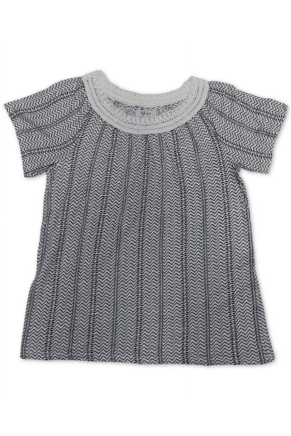 co. Women's White Lines Crochet Scoop Neck Trim Flutter Sleeve Top Size XL