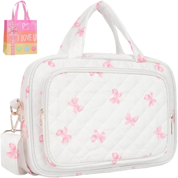 Style1 Quilted Floral Print Bible Bag - Women’s Bible Carrying Case with Highlighters, Tabs, Top Handle & Adjustable Strap for Church Z