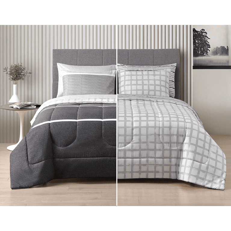 Style2 Alfie Gray Queen Bedding Set, Reversible 7-Piece Polyester