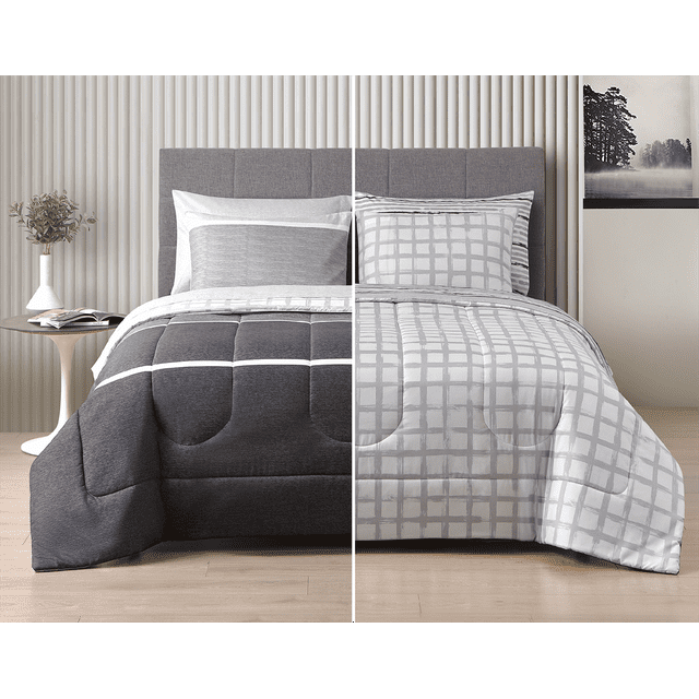 Style2 Alfie Gray 7-Piece Mix & Match Reversible Bed in a Bag , Queen