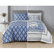 Style2 Mix & Match 7-Piece Reversible Bed in a Bag Comforter Set with Sheets, Blue, Queen