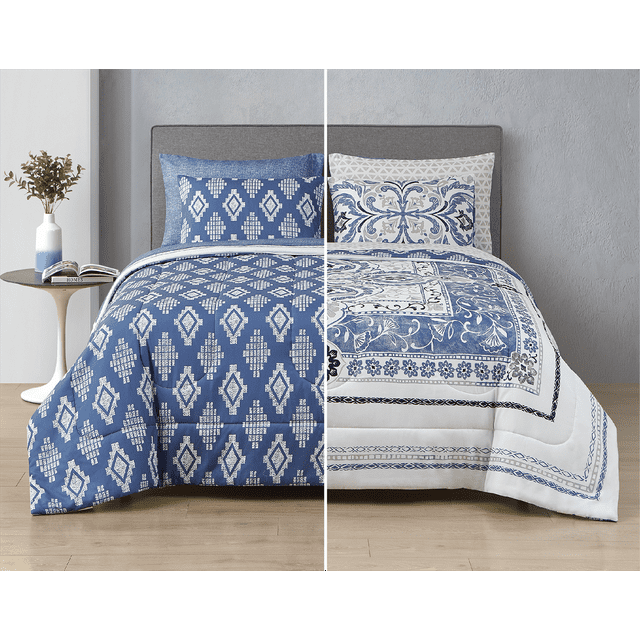 Style2 Gaia Blue 7-Piece Mix & Match Reversible Bed in a Bag, Queen