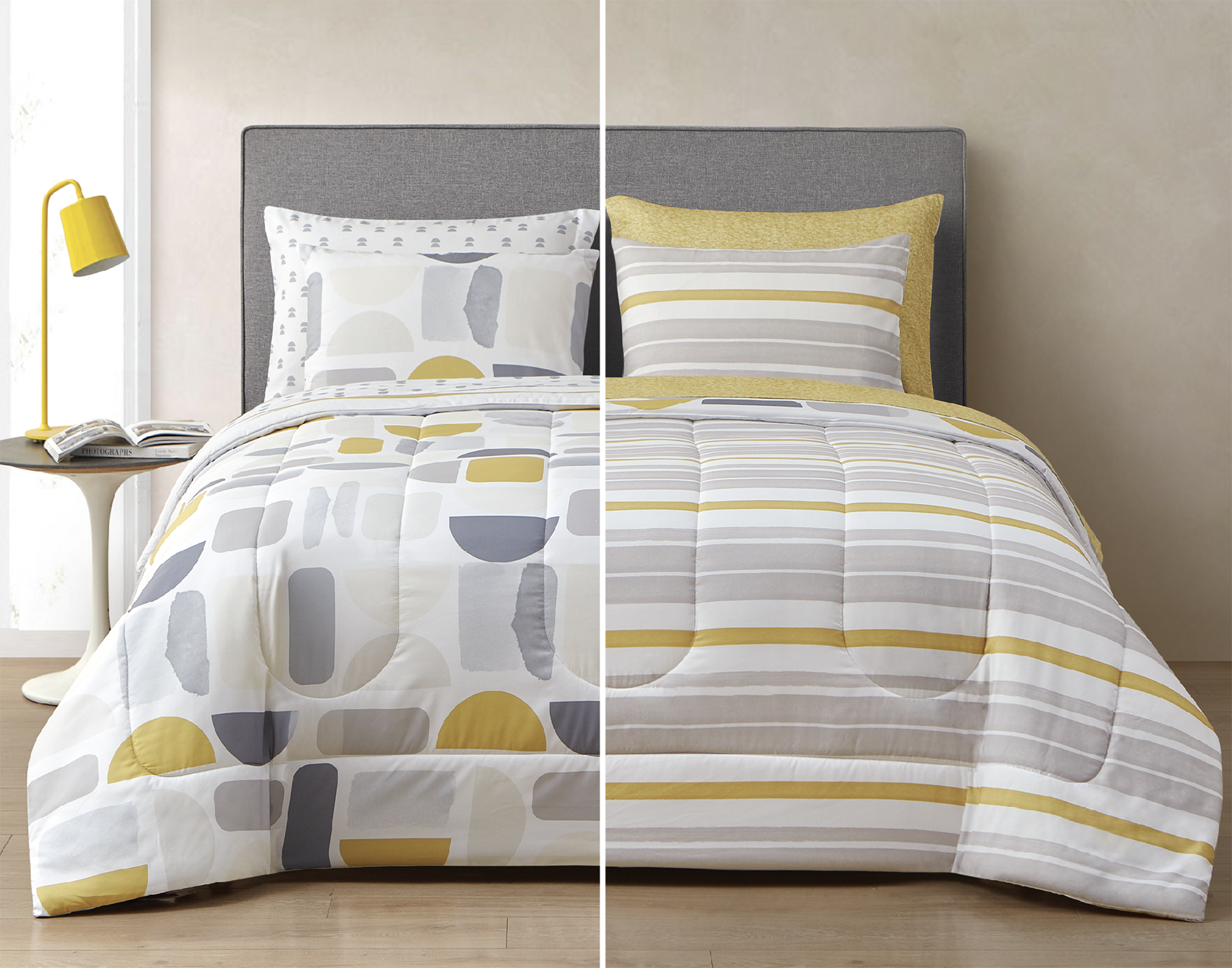 Style2 Kaiser Gray and Yellow 7-Piece Mix & Match Reversible Bed in a Bag, Queen - image 1 of 15