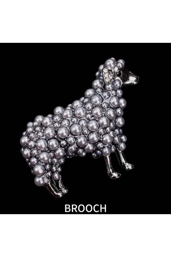 Style2 Pearl Sheep Brooch, 3D Alloy With Gray Pearls And Rhinestones, Elegant Fashion Pin For Blazer Or Scarf