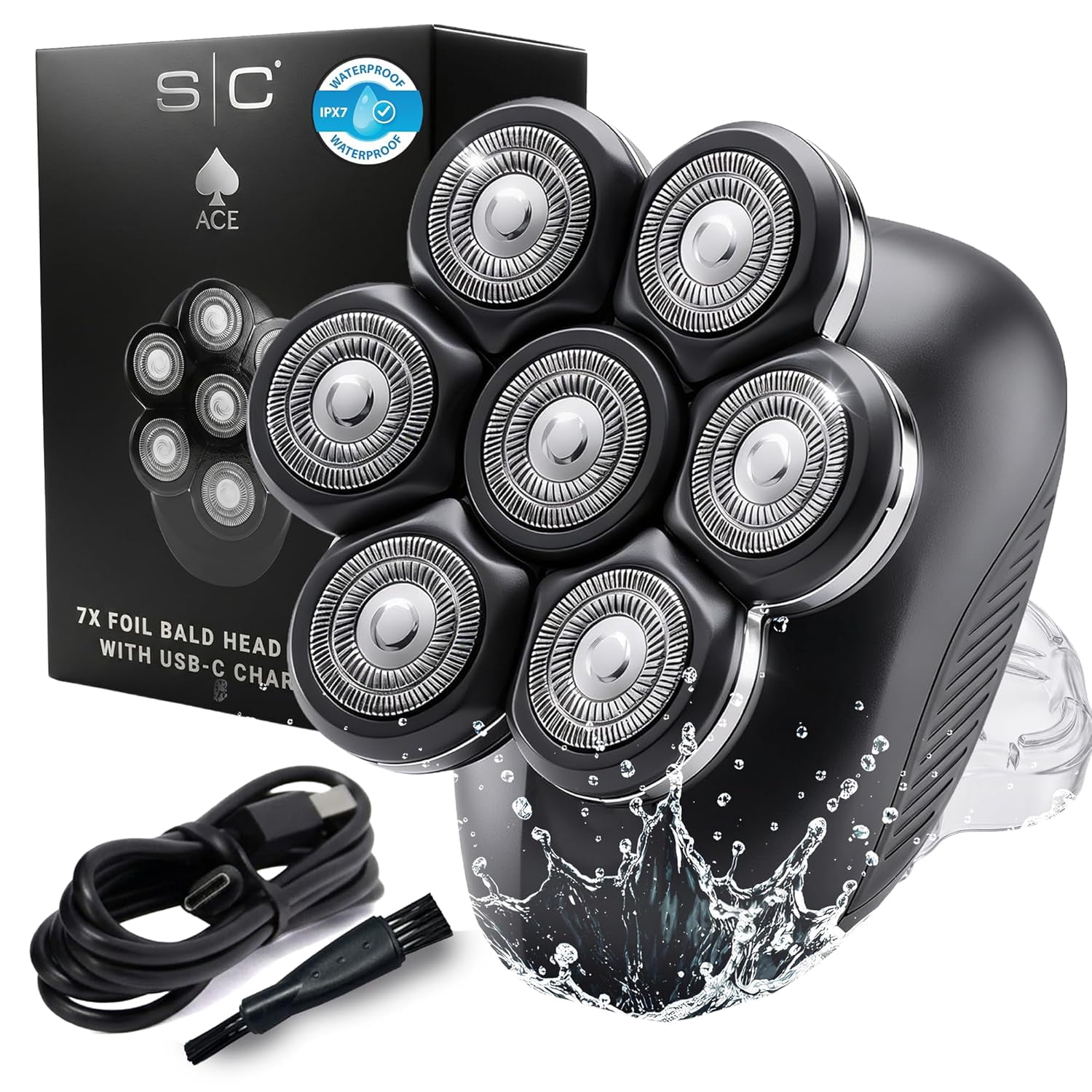 StyleCraft Ace 7X Rotary Bald Head Shaver Cordless Electric Razor for Men, Ultra-Close Foil Shaver, USB Rechargeable