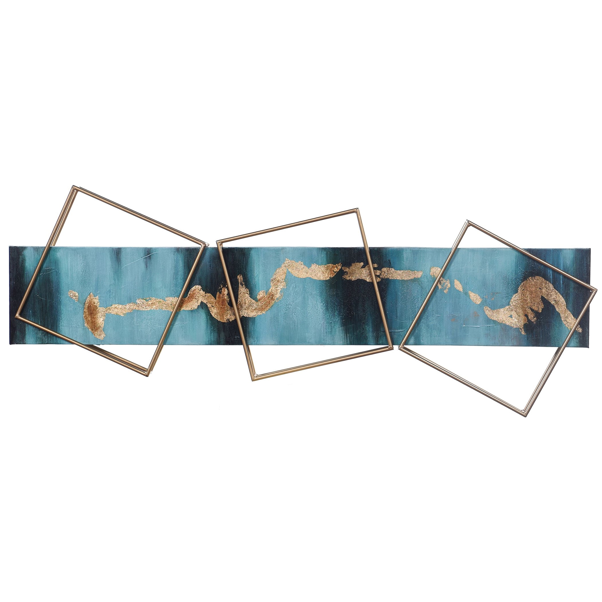 Perspective Reel Hand Painted Teal and Gold Metal Wall Sculpture