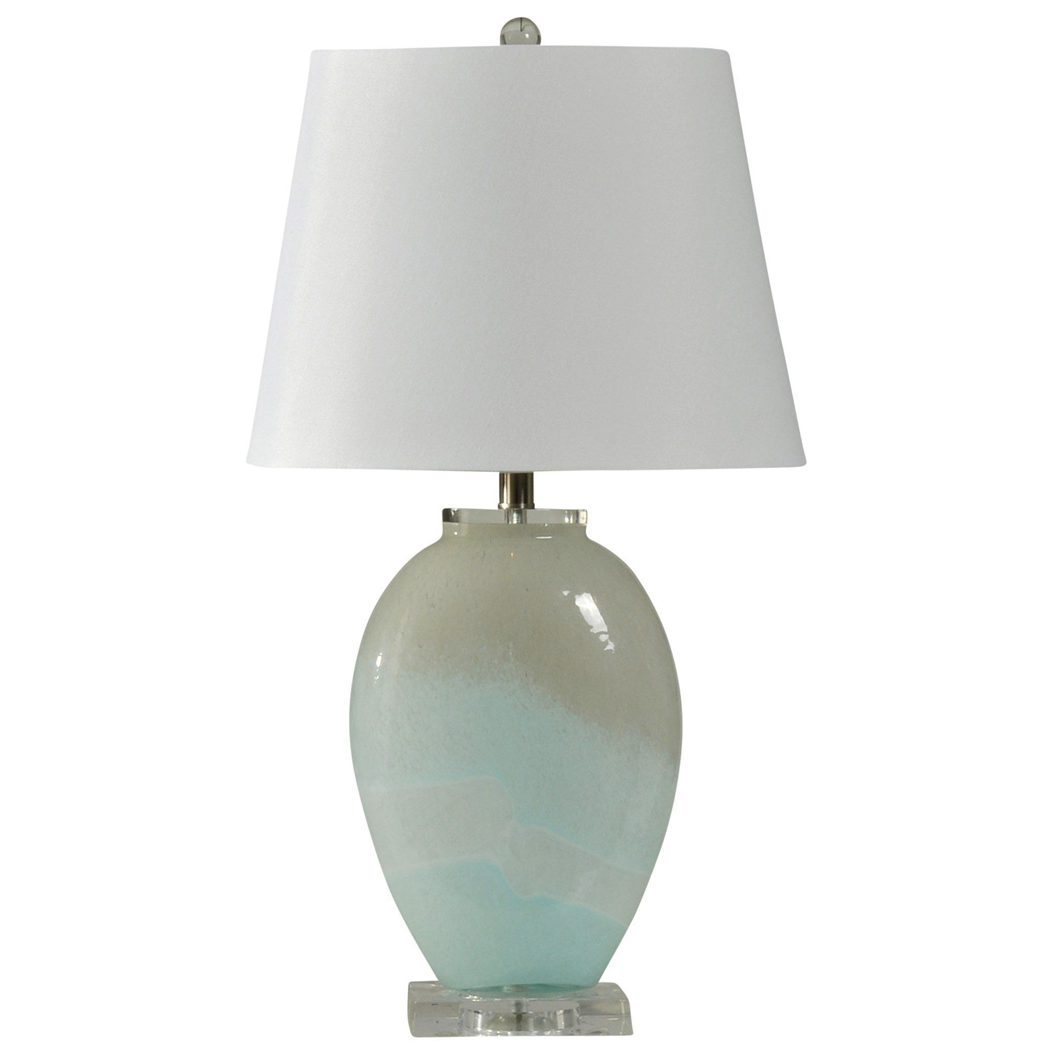 Frosted White and Blue Glass Table Lamp with Clear Crystal Base