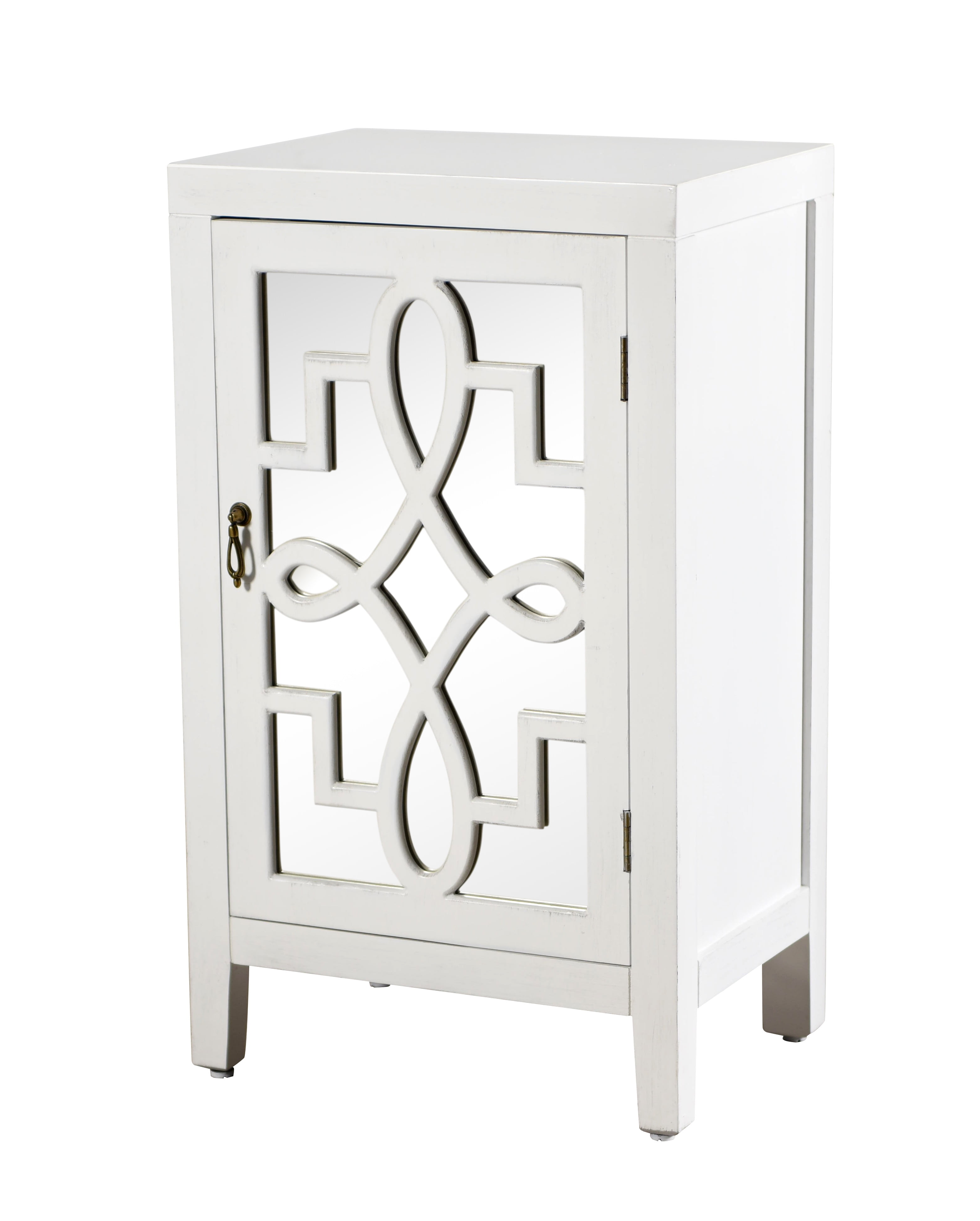 Roxie Rose Mirrored White Nightstand with Lattice Scroll Design