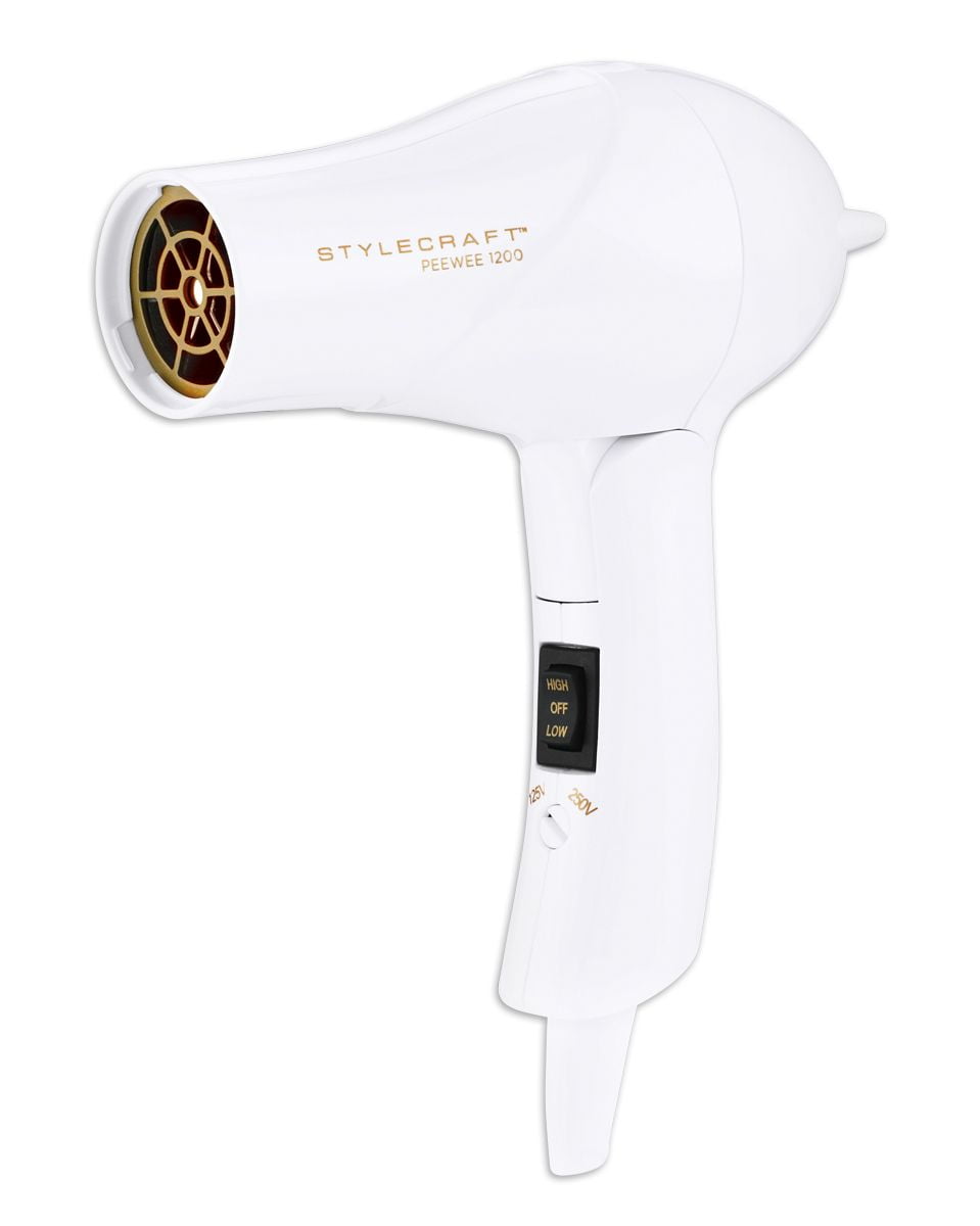 StyleCraft Peewee 1200 Folding Handle Compact Travel Hair Dryer White