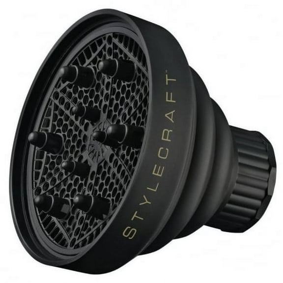 StyleCraft Professional Silicone 2-Inch Collapsible Hair Dryer Diffuser, Black