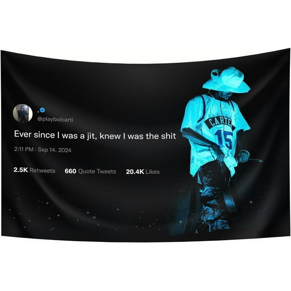 StyleNest Interior - Playboi Carti Ever since I Was a Jit Timeless Rapper Tweet Tapestry 40x60in Flag Banner Wall Decor - Bedroom Living Room