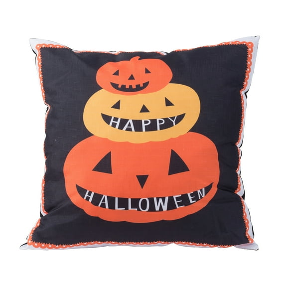 StyleSack 20x20" Halloween Pumpkin Pillow - Bruce Design, Plush Black/Orange, Jack-O-Lantern Print, 100% Polyester, 5" Thick