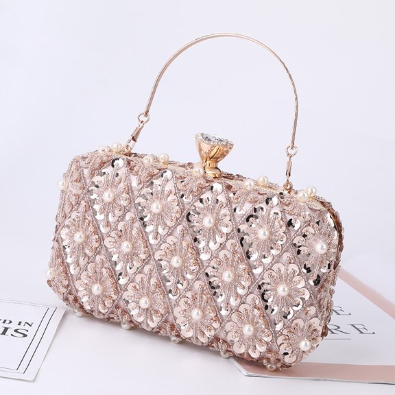 StyleSack 3D Flower Sequin Clutch Evening Bag for Women, Shimmering Formal Handheld Crossbody Purse - Trendy Party Cosmetic Storage Bag