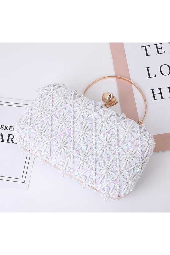 3D Flower Sequin Clutch Evening Bag for Women, Shimmering Formal Handheld Crossbody Purse - Trendy Party Cosmetic Storage Bag