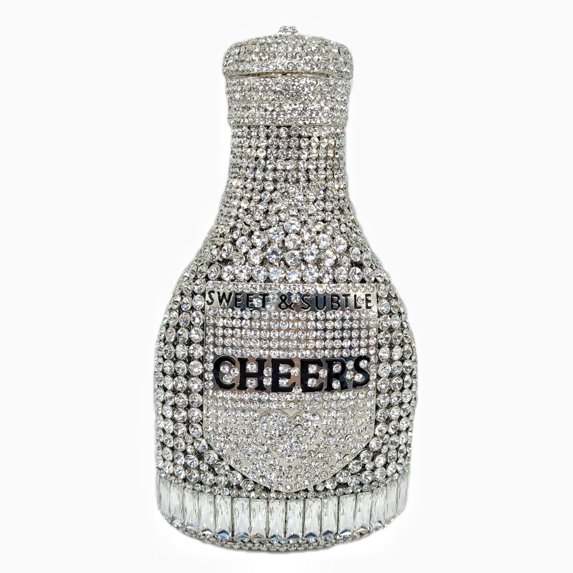 StyleSack Champagne Bottle Rhinestone Clutch for Women, Sparkling Evening Bag with Detachable Chain