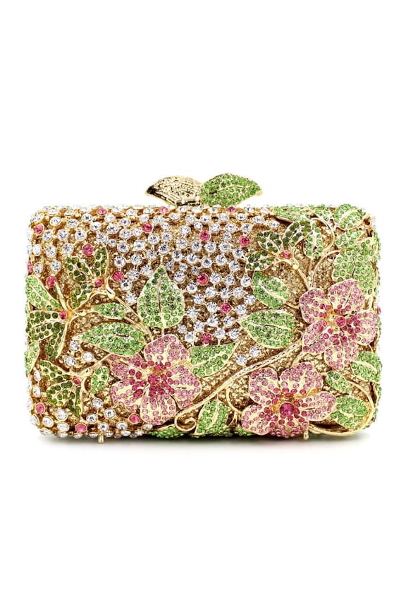 Floral Rhinestone Clutch Purse for Women - Crystal Evening Bag for Wedding, Party & Special Events