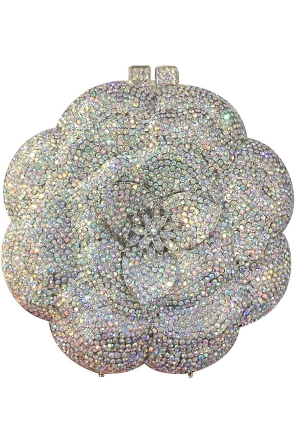 Flower Rhinestone Clutch for Women - Sparkling Phone Fit Evening Purse, Diamond Party Shoulder Bling Bag