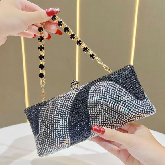 StyleSack Full-Diamond Square Clutch Bag for Women, Luxurious Shimmer Evening Purse - Trendy Party Wedding Crossbody Chain Bag