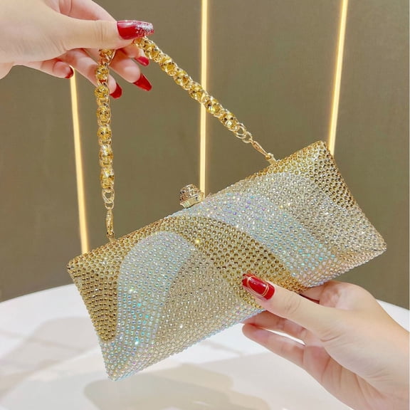 StyleSack Full-Diamond Square Clutch Bag for Women, Luxurious Shimmer Evening Purse - Trendy Party Wedding Crossbody Chain Bag