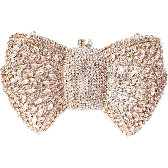 StyleSack Handmade Rhinestone Bow Clutch - Pearl Chain Evening Purse for Women Wedding Party
