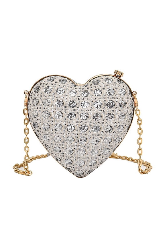 Heart-Shaped Sequin Crossbody Bag for Women, Retro Chain Handheld Evening Purse - Trendy Casual Daily Square Shoulder Bag