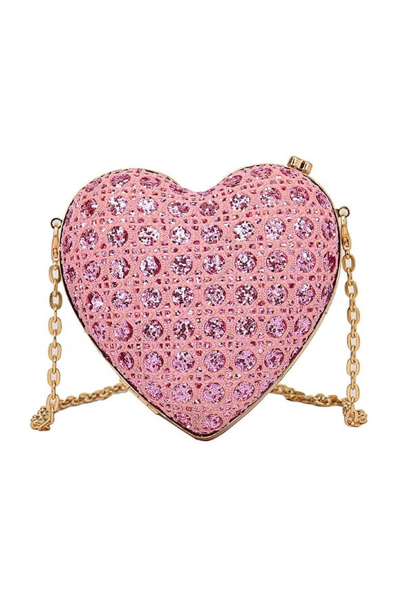 Heart-Shaped Sequin Crossbody Bag for Women, Retro Chain Handheld Evening Purse - Trendy Casual Daily Square Shoulder Bag