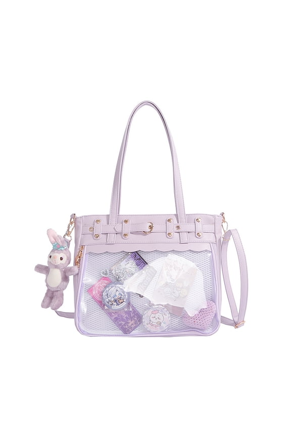 Japanese Ita Crossbody Bag - Large Capacity Kpop Tote with Clear Display Panel, PU Leather & Adjustable Strap