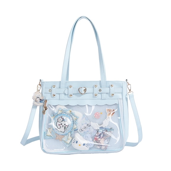 StyleSack Japanese Ita Crossbody Bag - Large Capacity Kpop Tote with Clear Display Panel, PU Leather & Adjustable Strap