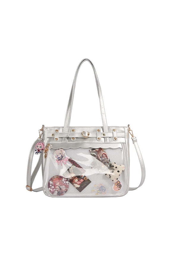Japanese Ita Crossbody Bag - Large Capacity Kpop Tote with Clear Display Panel, PU Leather & Adjustable Strap