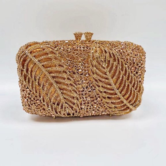 StyleSack Leaf-Shaped Crystal Clutch Bag for Women, Luxurious Evening Purse - Trendy Party Wedding Handheld Crossbody Bag