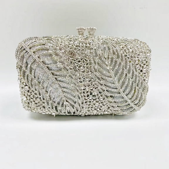 StyleSack Leaf-Shaped Crystal Clutch Bag for Women, Luxurious Evening Purse - Trendy Party Wedding Handheld Crossbody Bag
