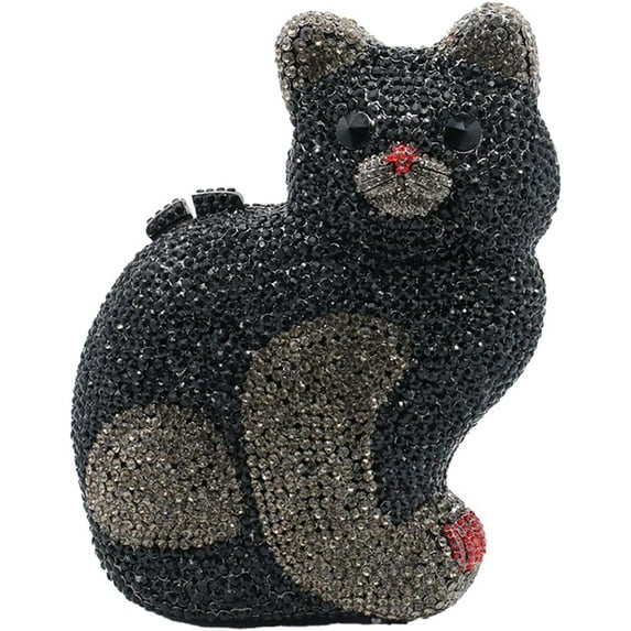 StyleSack Luxury Hand-Embellished Cat Rhinestone Evening Clutch - 3D Crystal Animal Purse with Detachable Chain | Party/Wedding/Gala Accessory