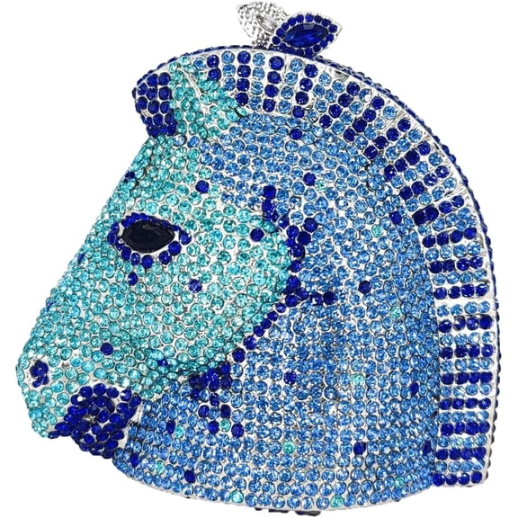 StyleSack Luxury Hand-Embellished Horse Head Rhinestone Evening Clutch - 3D Crystal Animal Purse with Detachable Chain | Party/Wedding/Gala Accessory