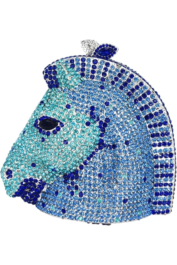 Luxury Hand-Embellished Horse Head Rhinestone Evening Clutch - 3D Crystal Animal Purse with Detachable Chain | Party/Wedding/Gala Accessory