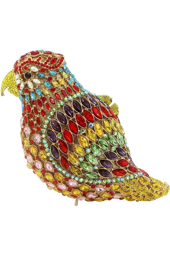 Luxury Hand-Embellished Parrot Rhinestone Evening Clutch - Sparkling Crystal Bird Purse with Removable Chain | Party/Wedding/Prom Accessory