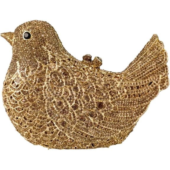 StyleSack Luxury Hand-Embellished Rhinestone Evening Clutch - 3D Animal-Shaped Metal Hard Case Handbag for Party/Gala/Cocktail Bird-shaped / Pigeon-shaped